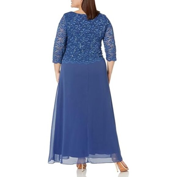 Alex Evenings Womens Plus-Size Long Dress With Scalloped Trim In Blue - Picture 2 of 2